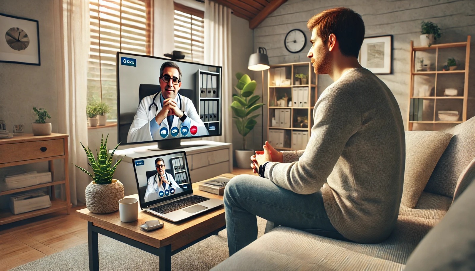 Patient consulting doctor from home